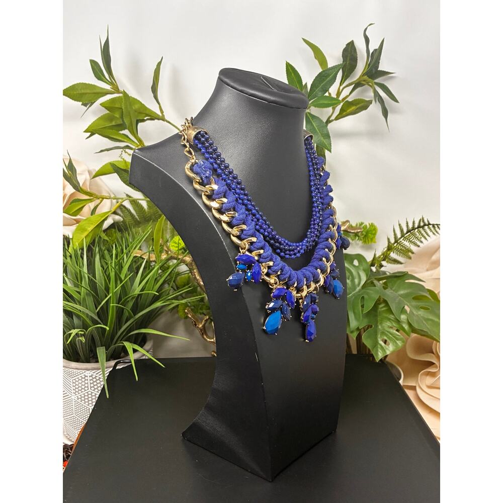 Vintage H&M Cobalt Blue Multi-Strand Statement Bib Necklace - Picture 2 of 6